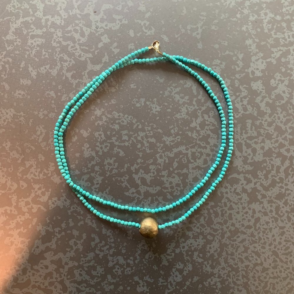 Turquoise Wrap Necklace With Gold Pendant